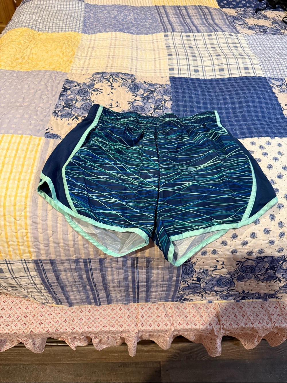 Athletic Works Women's Navy & Teal Striped Running Shorts